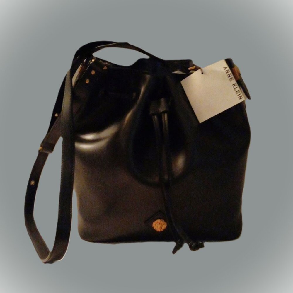 Anne Klein Nina Black Drawstring Cross-Body Bag
